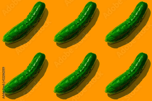 green cucumber pattern on orange background pop art design