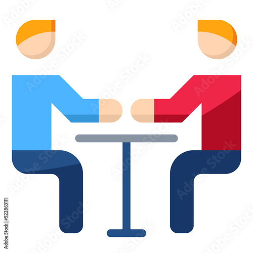 Meeting chat discussing table partnerships - flat icon