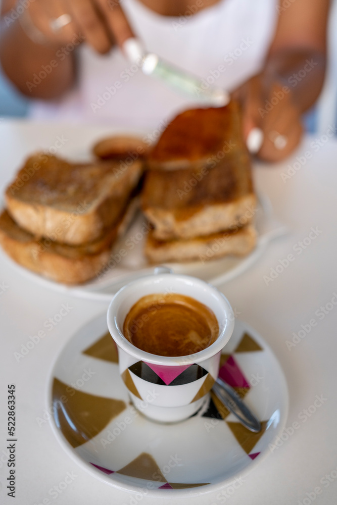 breakfast with toasts and coffee breakfast with toasts and coffee