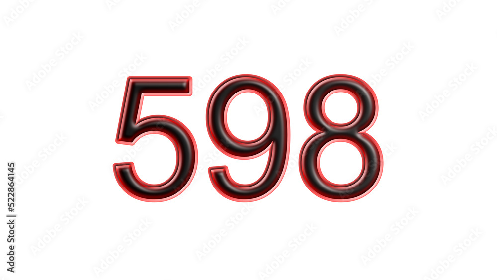 red 598 number 3d effect white background red 598 number 3d effect white background