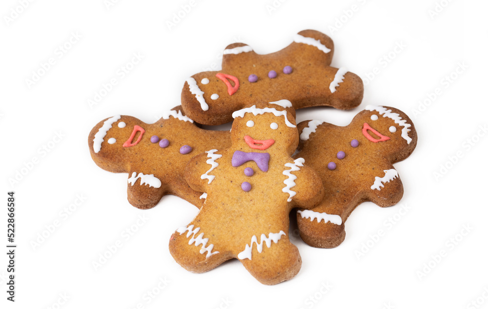 Cinnamon gingerbread cookie, cookie man on white background Cinnamon gingerbread cookie, cookie man on white background