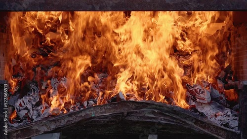 Burning paper in an oven video slow motion