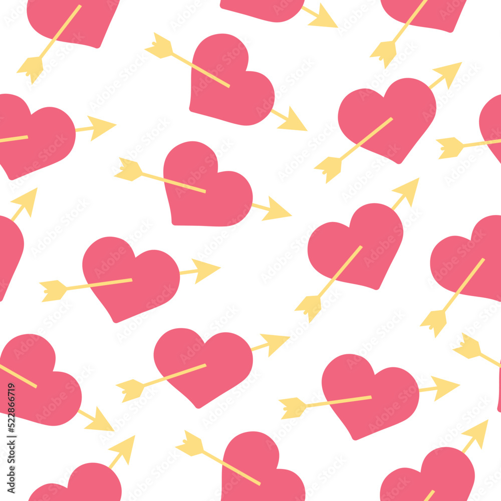 Heart Pierced by an Arrow, Sign or Symbol of a Valentines Day and Love Seamless Background Pattern