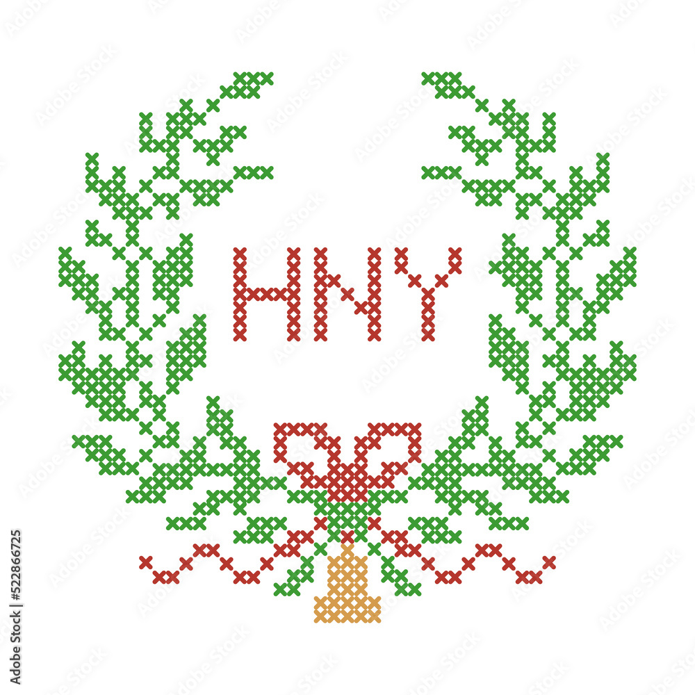 New Year's wreath with bell cross stitch pattern New Year's wreath with bell cross stitch pattern