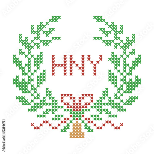 New Year's wreath with bell cross stitch pattern