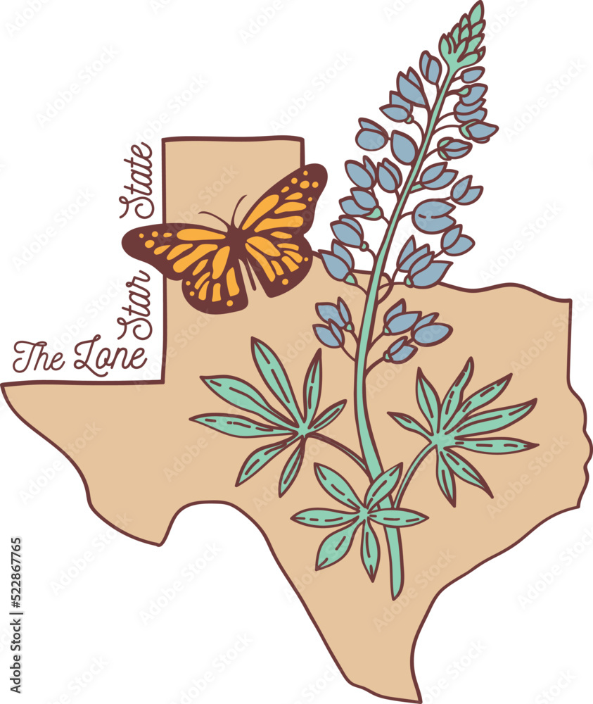 Texas vector map with and monarch butterfly Stock Vector