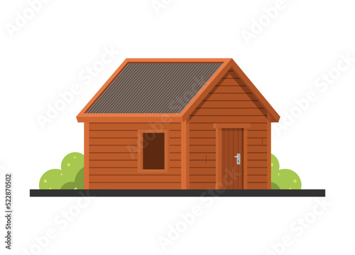 Hut building. Small wooden hut building. Simple flat illustration.