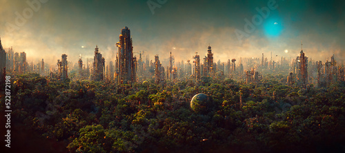 Fotografija a new planet with glowing Central Park colony deep Digital Art Illustration Pain