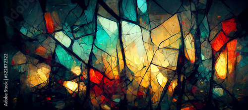 Photo intricate abstract smeared paintsplatter stained glass Digital Art Illustration