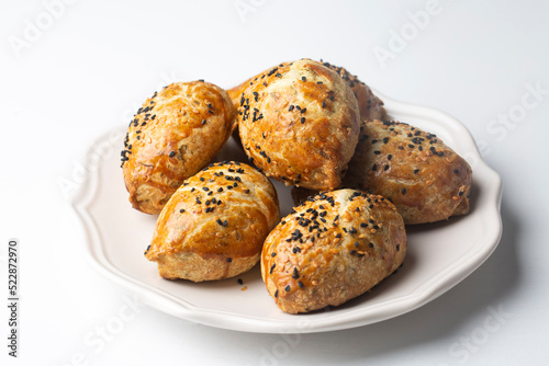 Delicious Turkish food; dill cheese pastry, Turkish name; dere otlu peynirli pogaca photo