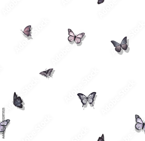Wallpaper Mural Set of butterflies isolated on white, butterfly wallpaper design, seamless pattern, textile fabric, oil painting, white background, mural art. Torontodigital.ca