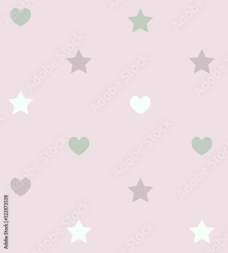 Wallpaper Mural Wallpaper design in pastel tones, soft color palette, stars and love hearts seamless pattern design, textile fabric, mural art. Torontodigital.ca