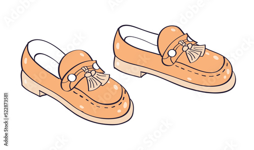 Brown classic elegant vintage loafers shoes pair with tassels isolated vector illustration