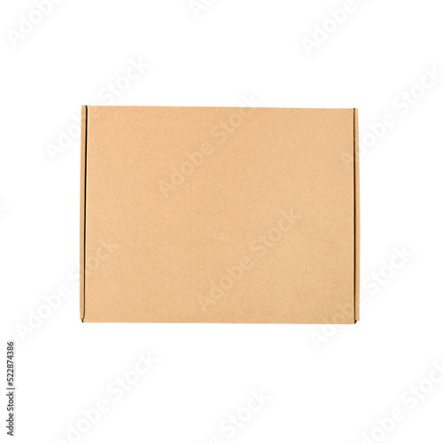 Top view of carton box isolated on  white background. Brown cardboard delivery box with copy space. © Elena