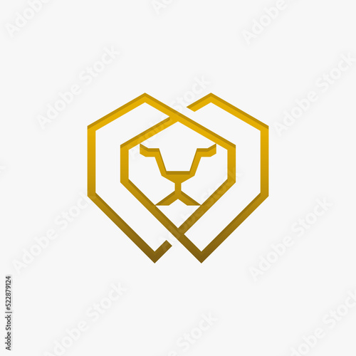 Geometric lion logo with a simple and modern mono line style. With a gold color that looks luxurious and sophisticated. Logo suitable for business consulting company, financial, construction, etc.
