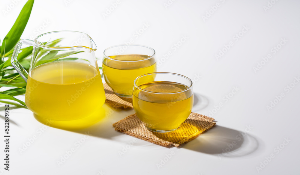 Cold green tea placed on a white background. Cold green tea placed on a white background.