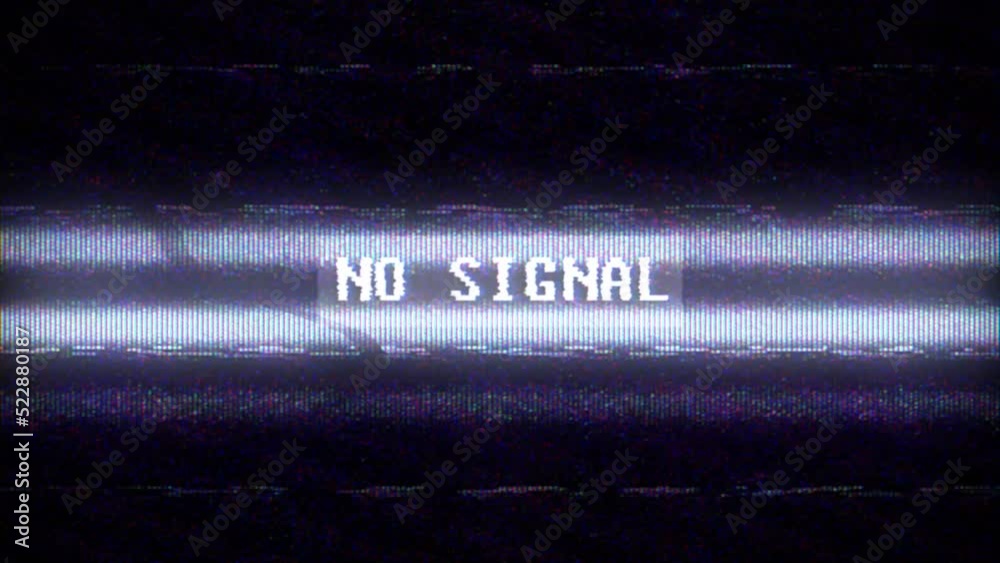 Source No signal old vintage TV. Rolling bars on TV screen. No signal sign. Bad interference. Broken antenna. Distortion and Flickering, analog TV signal. Static color noise. SMPTE color bars