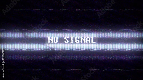 Source No signal old vintage TV. Rolling bars on TV screen. No signal sign. Bad interference. Broken antenna. Distortion and Flickering, analog TV signal. Static color noise. SMPTE color bars