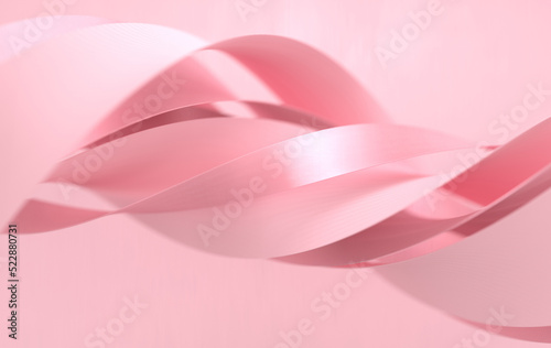 Abstract pink and rose gold twisted geometric shapes, waves. Modern background 3d rendering