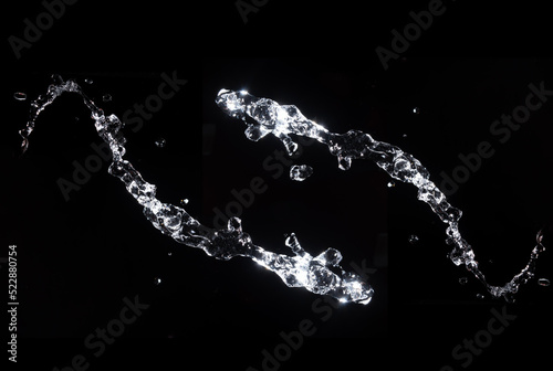 Water splash shot in studio, white water and black background, pure water for drink and food concept copy space for text and design