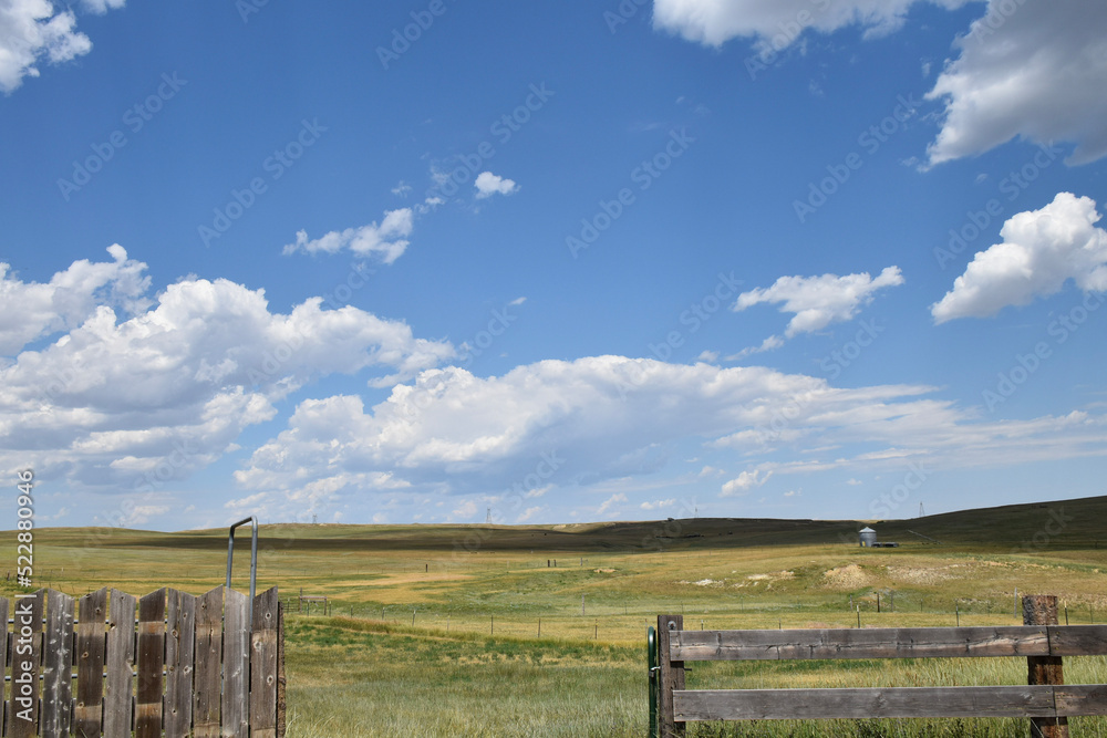 Wide open blue sky in the countryside of eastern Montana