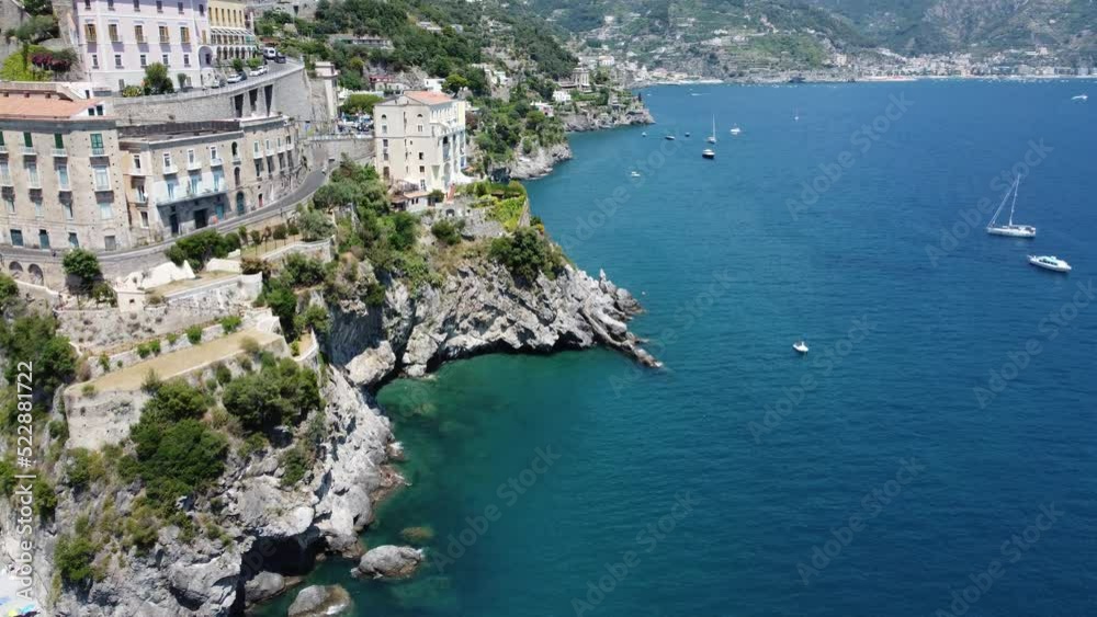 The castle located in the Amalfi coast in Amalfi surrounded by the mediterranean sea