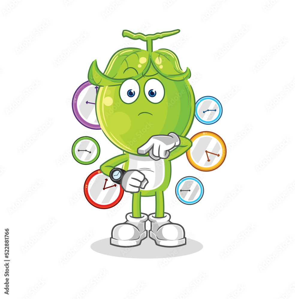 pea head with wristwatch cartoon. cartoon mascot vector pea head with wristwatch cartoon. cartoon mascot vector