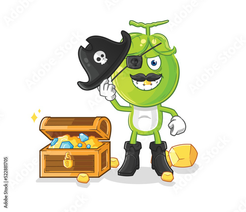 pea head pirate with treasure mascot. cartoon vector