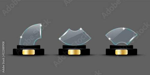 Realistic set glass awards. Vector illustration. Stock image.