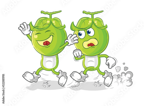 pea head play chase cartoon. cartoon mascot vector