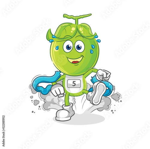 Schilderij op canvas pea head runner character. cartoon mascot vector