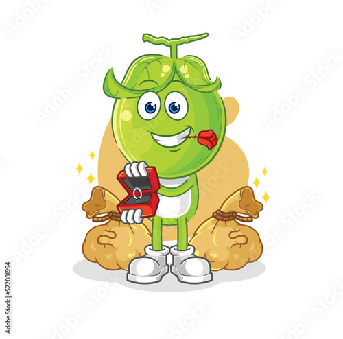 pea head propose with ring. cartoon mascot vector