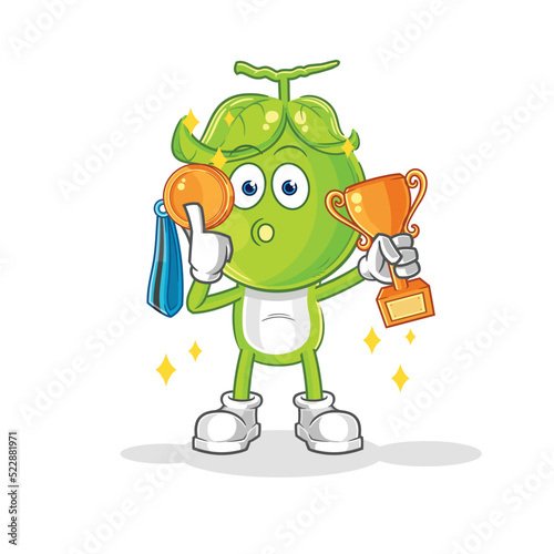 pea head winner with trophie. cartoon character