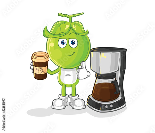 pea head drinking coffee illustration. character vector