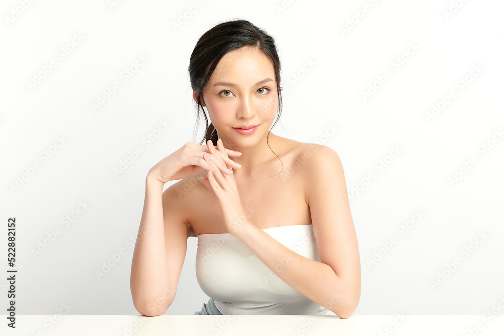 Beautiful young asian woman with clean fresh skin on white background, Face care, Facial treatment, Cosmetology, beauty and spa, Asian women portrait. Beautiful young asian woman with clean fresh skin on white background, Face care, Facial treatment, Cosmetology, beauty and spa, Asian women portrait.