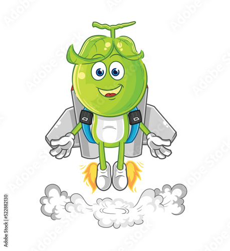 pea head with jetpack mascot. cartoon vector