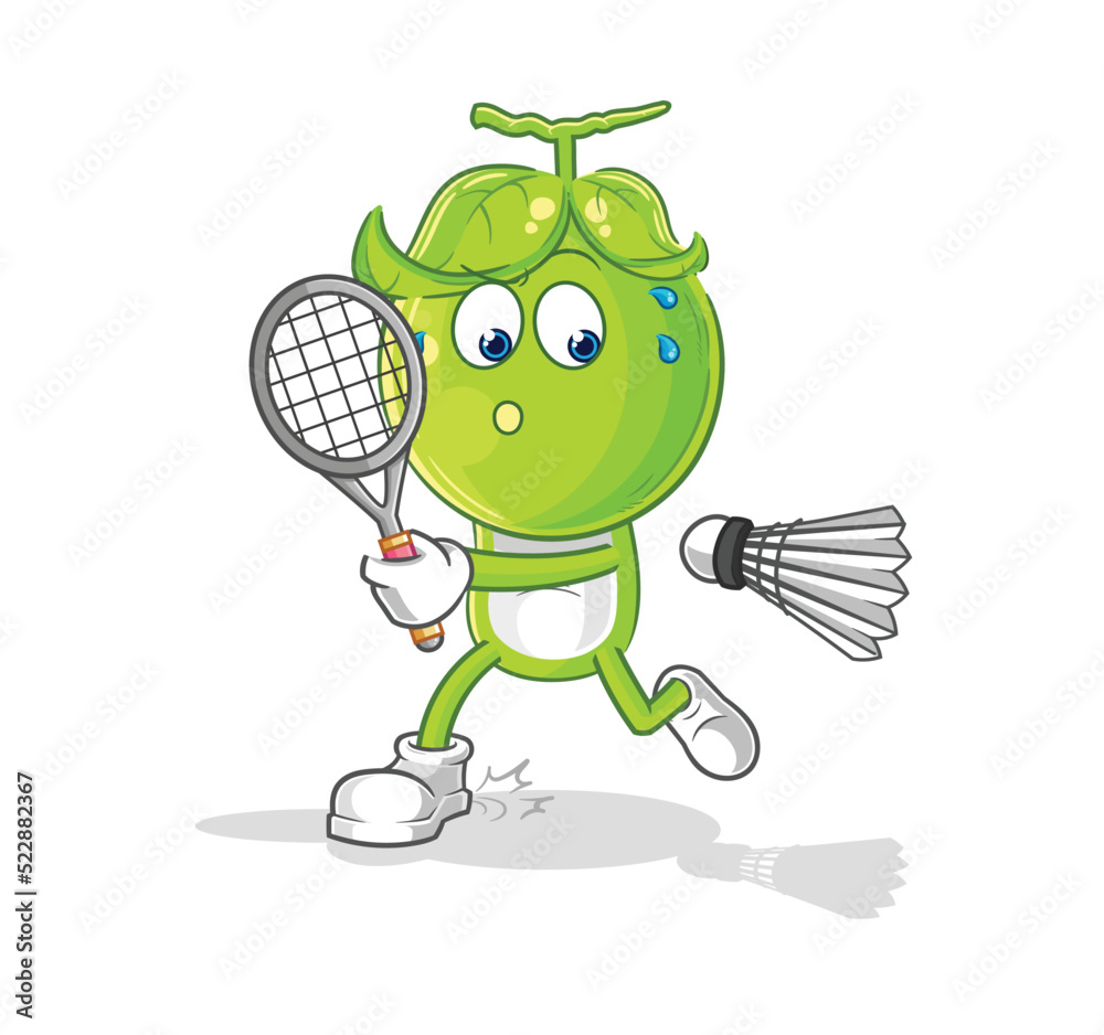 Obraz premium pea head playing badminton illustration. character vector
