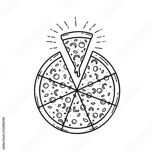 full round italian pizza doodle hand drawn vector illustration