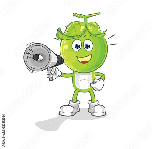 pea head holding hand loudspeakers vector. cartoon character