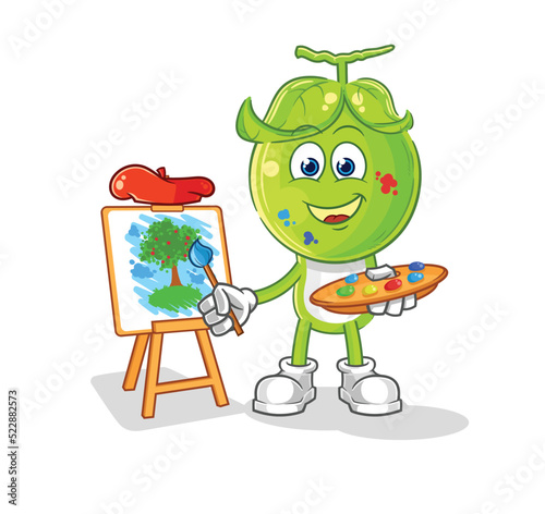 pea head artist mascot. cartoon vector