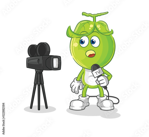 pea head tv reporter cartoon. cartoon mascot vector