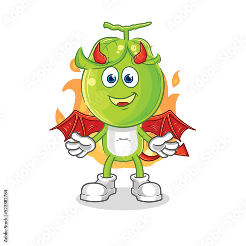 pea head demon with wings character. cartoon mascot vector