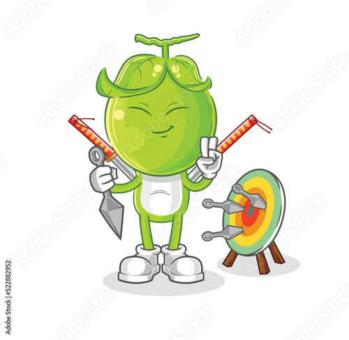 pea head ninja cartoon. character vector