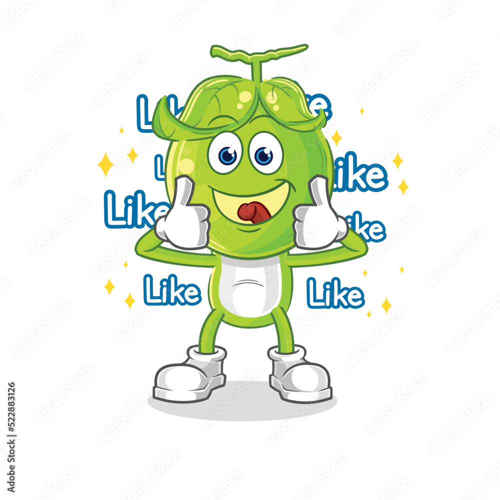 pea head give lots of likes. cartoon vector pea head give lots of likes. cartoon vector