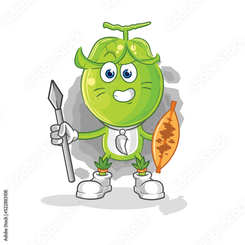 pea head african tribal fighter mascot. cartoon vector