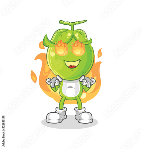 pea head on fire mascot. cartoon vector