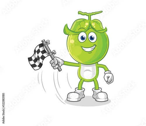 pea head hold finish flag. cartoon mascot vector