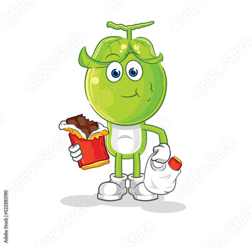 pea head eat chocolate mascot. cartoon vector