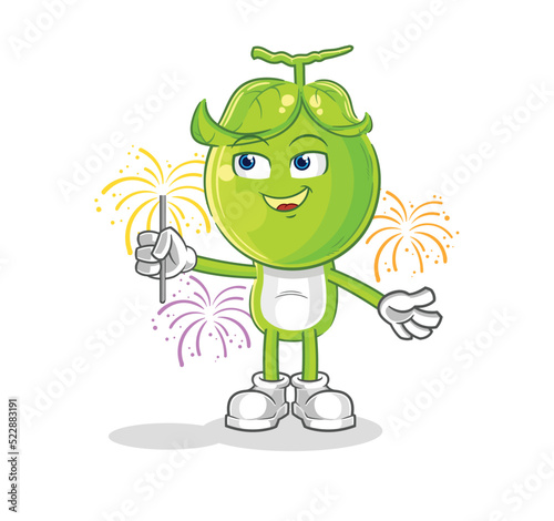 pea head with fireworks mascot. cartoon vector