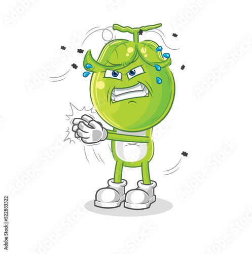 pea head swat fly character. cartoon mascot vector